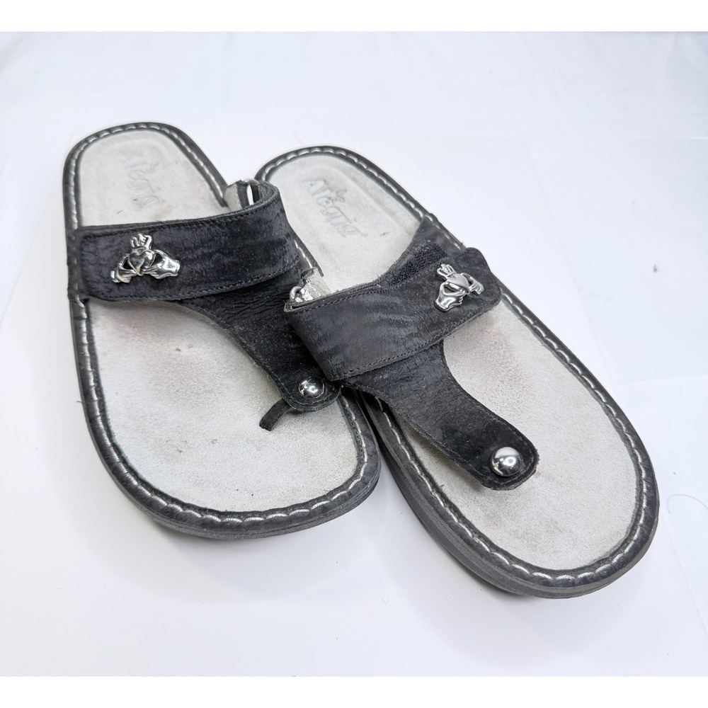 Alegria CAR-277 Black Leather Thong Sandals Slides Women's EU 42 US 11